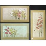 THREE FRAMED SILK PICTURES OF FLOWERS