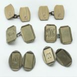 THREE PAIRS OF GOLD ON SILVER HALLMARKED CUFFLINKS