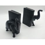 VINTAGE WOODEN EBONY BLACK WOODEN ELEPHANT BOOK ENDS