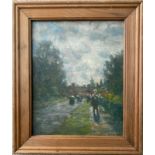 Attributed to Frank McKelvey 1895-1974. Irish. Oil on board. “Figures Taking a Stroll”.