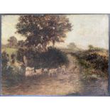 Frederick Carlton 19C. British. Unframed oil on canvas. “Sheep Changing Pastures”.