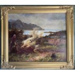 Attributed to Henry John Yeend King 1855-1924. Oil on canvas Mother and Son Burning the Heather