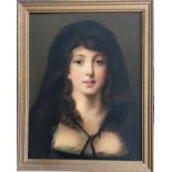 L Magill British. Oil on canvas. “Portrait of a lady Wearing a Cape”. Inscribed on the back