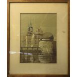 FRAMED WATERCOLOUR OF VADSTENA CASTLE SWEDEN BY JOHN PENOYRE - ARCHITECT