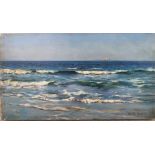 Alfred Joseph Warne Brown 1855-1915. British. Unframed oil on panel. “Crashing Waves Cornwall”