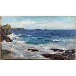 Alfred Joseph Warne Brown 1855-1915. “Waves Crashing Against the Rocks Cornwall”.