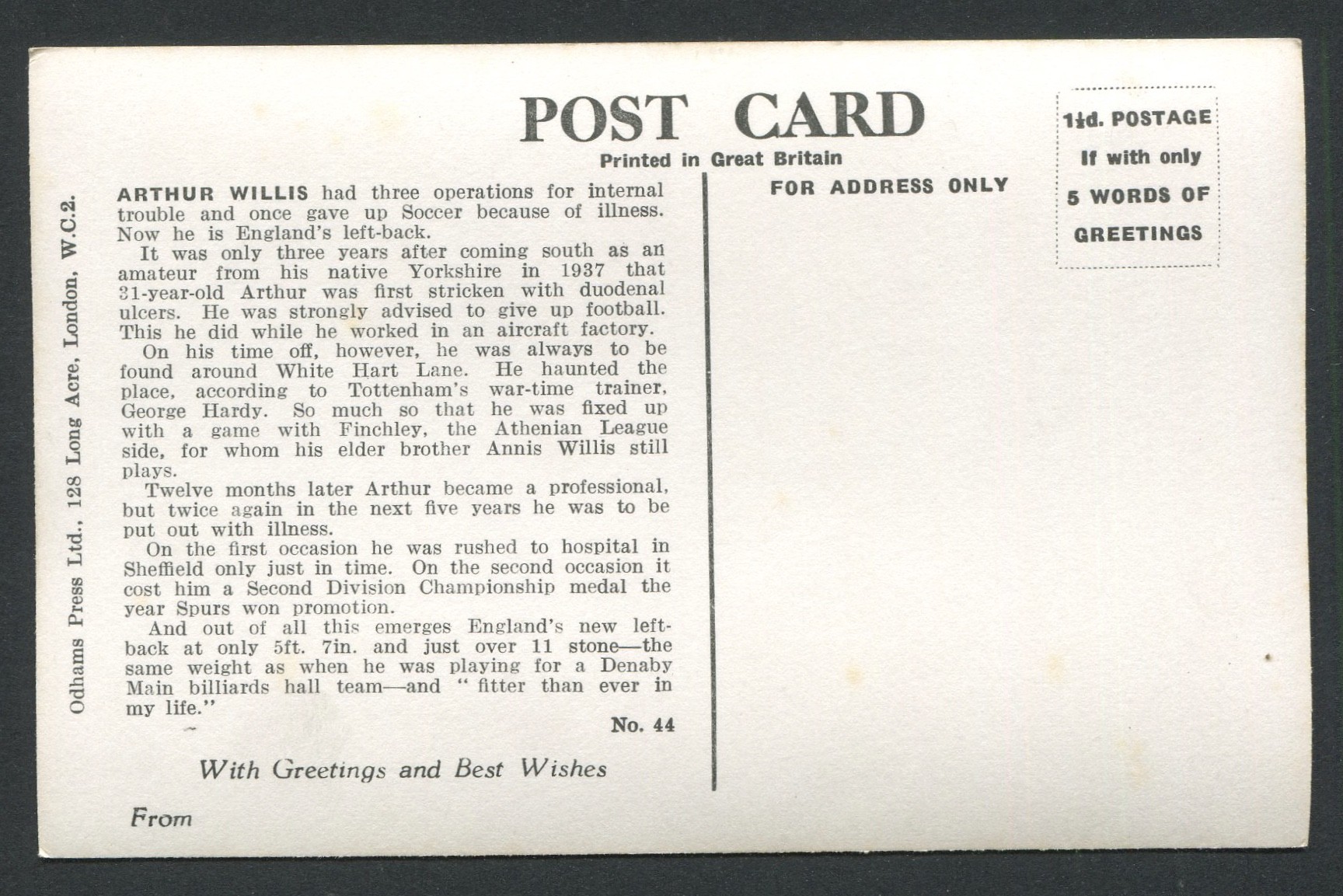 TWO VINTAGE SPORT CHARACTERS POSTCARDS ARTHUR WILLIS & HAROLD HASSALL - Image 2 of 4