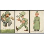 THREE VINTAGE CARTOON POSTCARD SHOWING GERMAN SOLDIERS