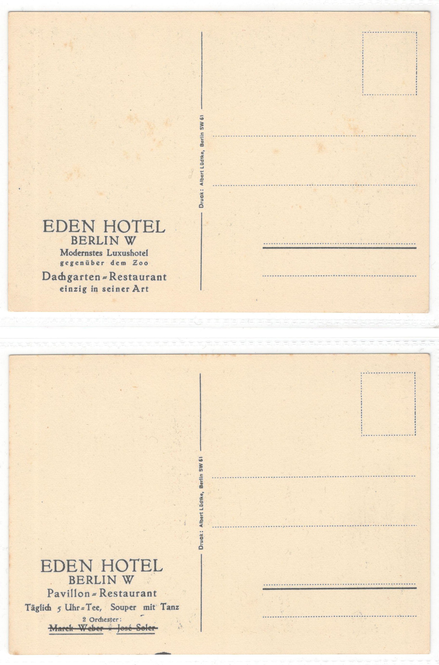 FIVE VINTAGE EDEN HOTEL WEST BERLIN POSTCARDS - Image 4 of 6