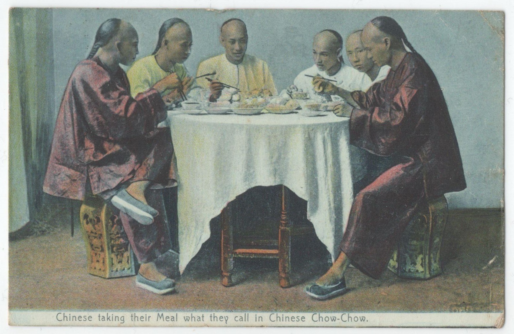 CHINESE TAKING THEIR MEAL WHAT THEY IN CHINESE CHOW-CHOW - POSTED POSTCARD TEMPORARY P.O.