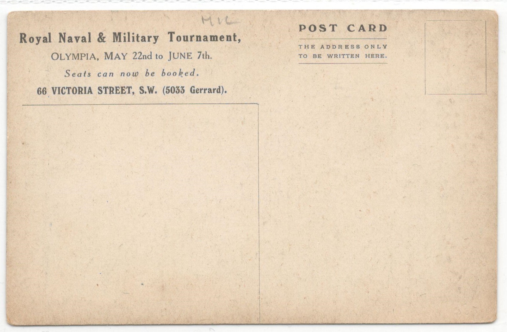 1920 ROYAL NAVAL & MILITARY TOURNAMENT POSTCARD - Image 2 of 2