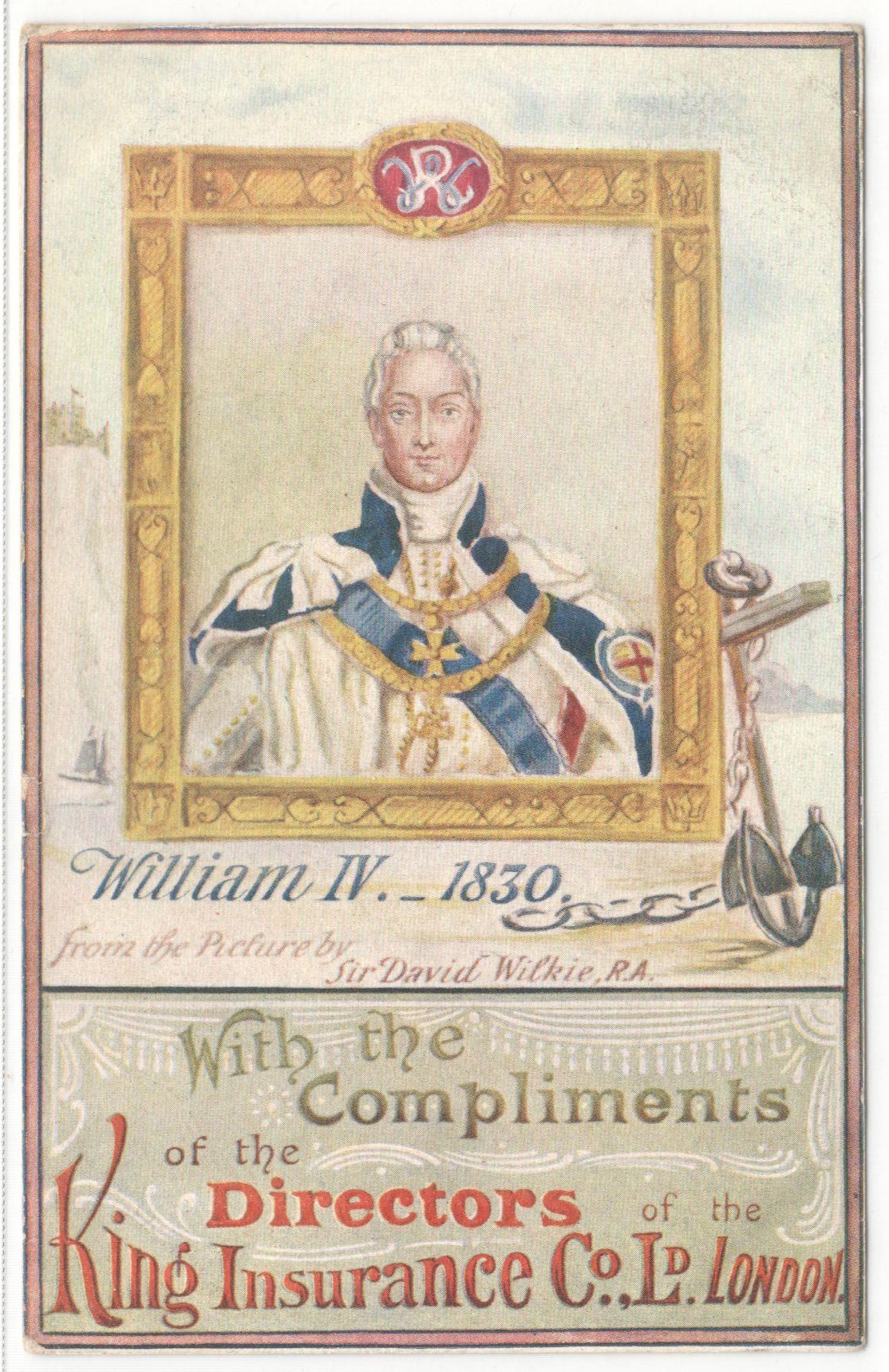 WILLIAM IV PICTURE ADVERTISING POSTCARD BY KING INSURANCE CO LTD LONDON