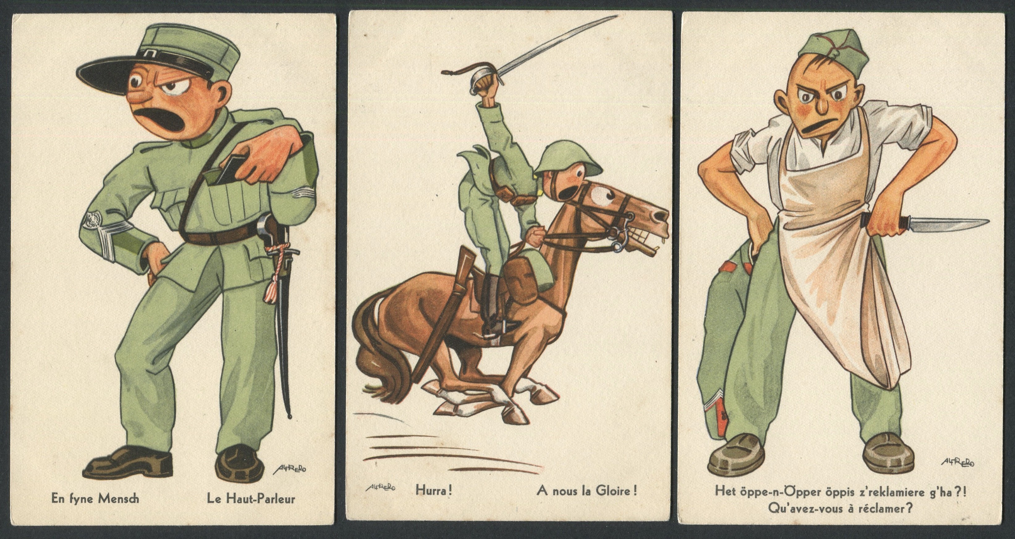 THREE VINTAGE CARTOON POSTCARD SHOWING GERMAN SOLDIERS