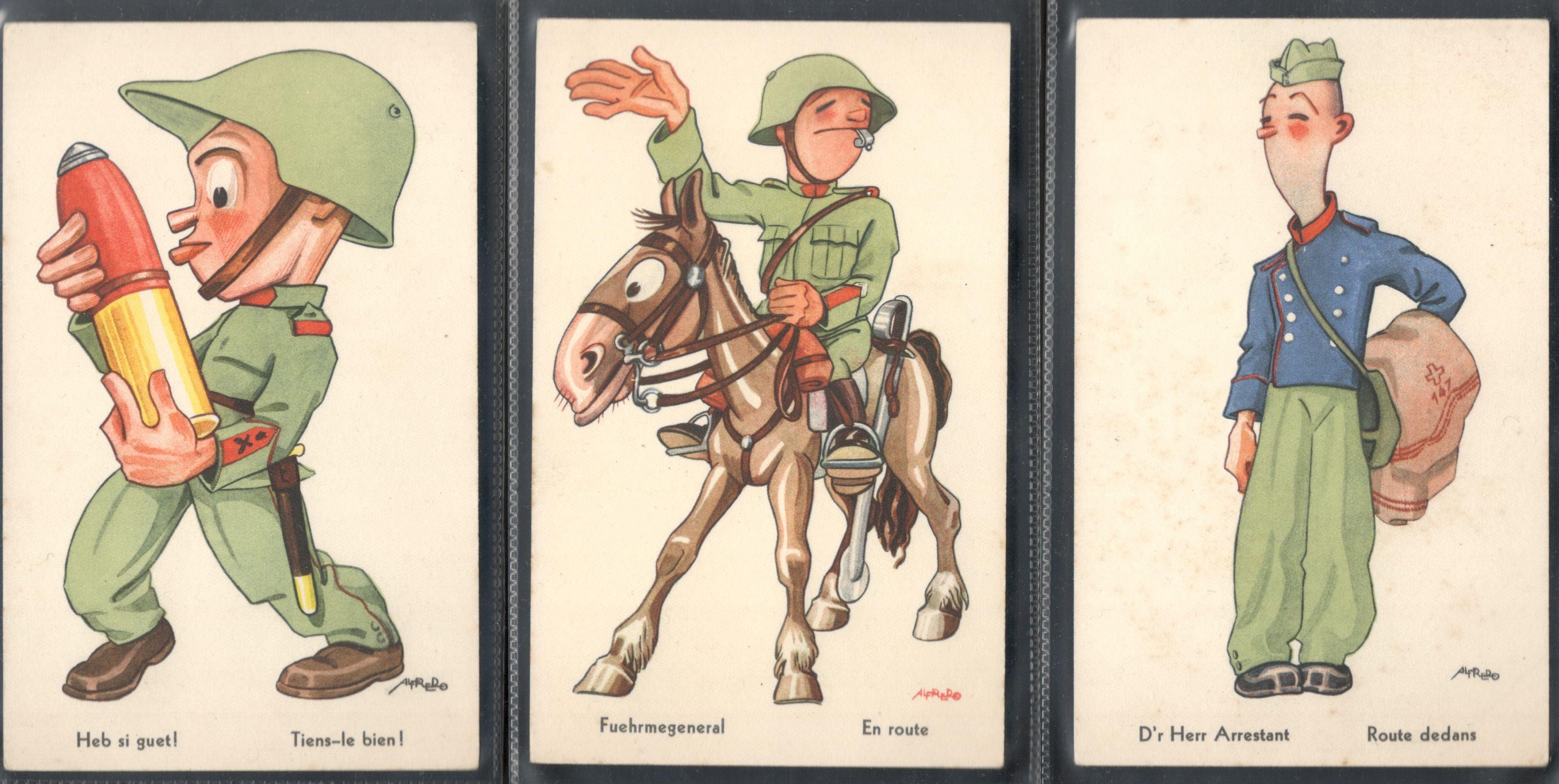 THREE VINTAGE CARTOON POSTCARD SHOWING GERMAN SOLDIERS