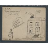 ANTIQUE SMALL POSTED POSTCARDS WITH HAND DRAWN SKETCH