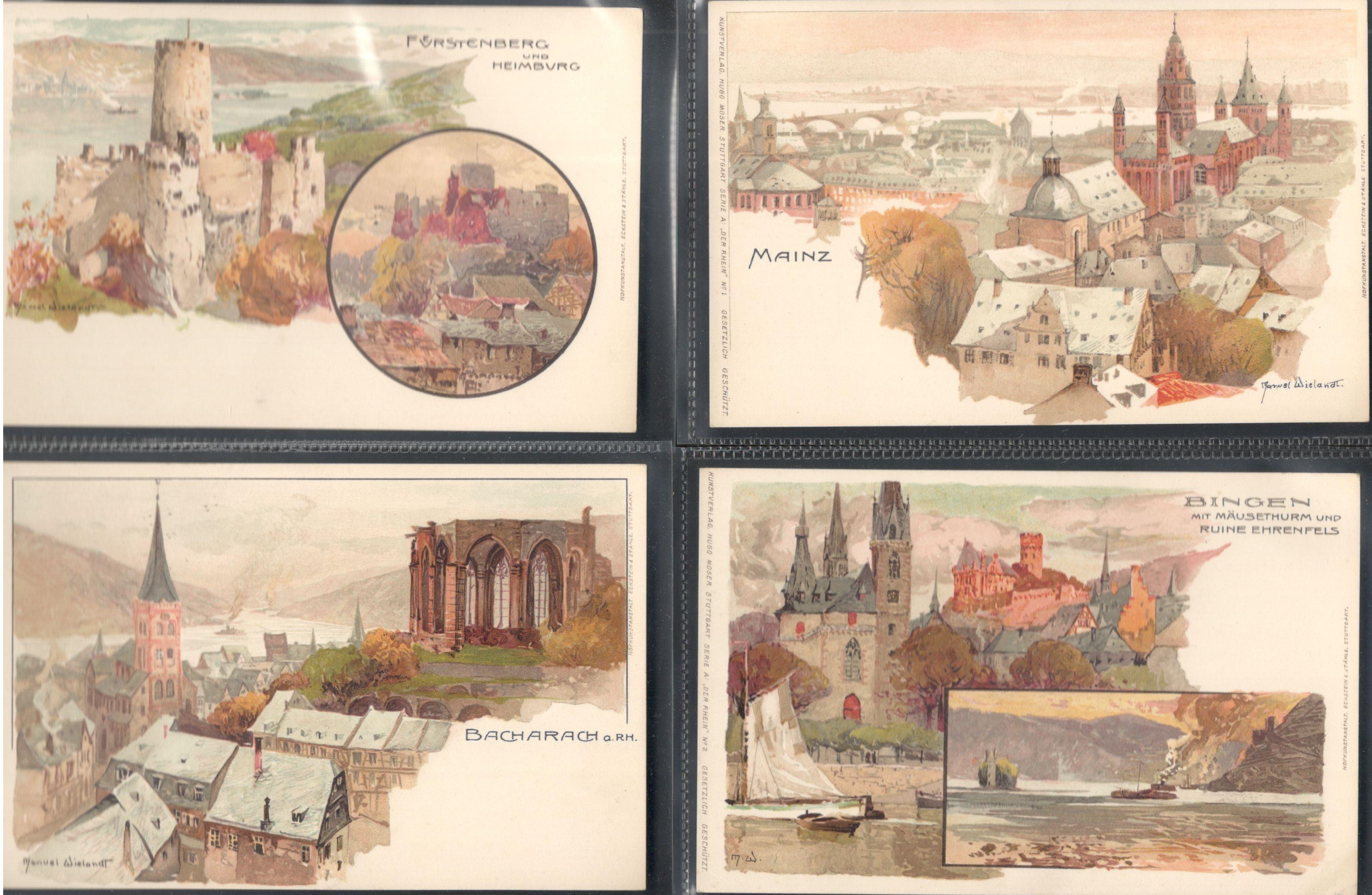 FOUR ILLUSTRATED EARLY ARTIST SIGNED MENTON POSTCARDS