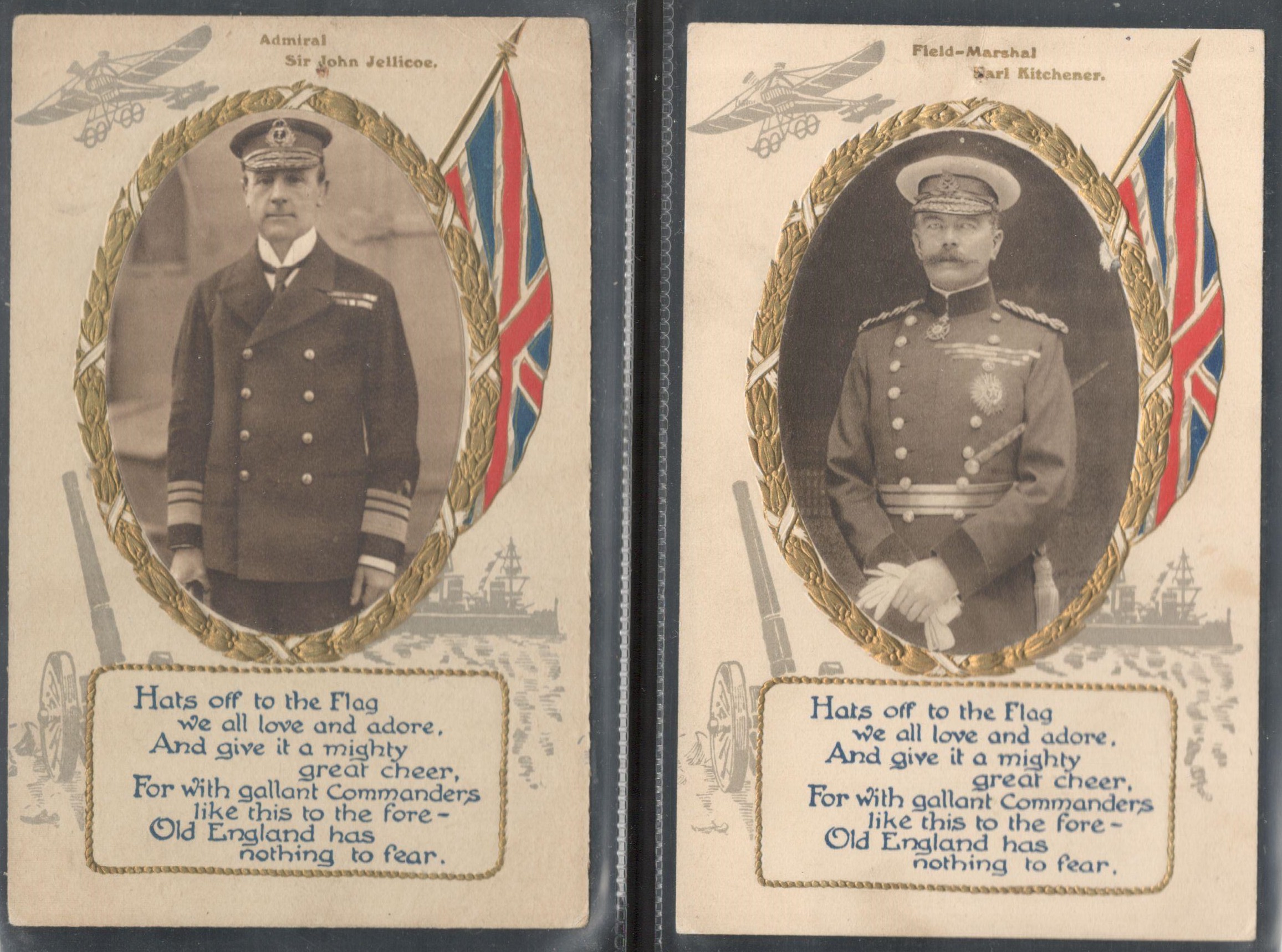 FIELD -MARSHAL EARL KITCHENER & ADMIRAL SIR JOHN JELLICOE EARLY PHOTO POSTCARDS