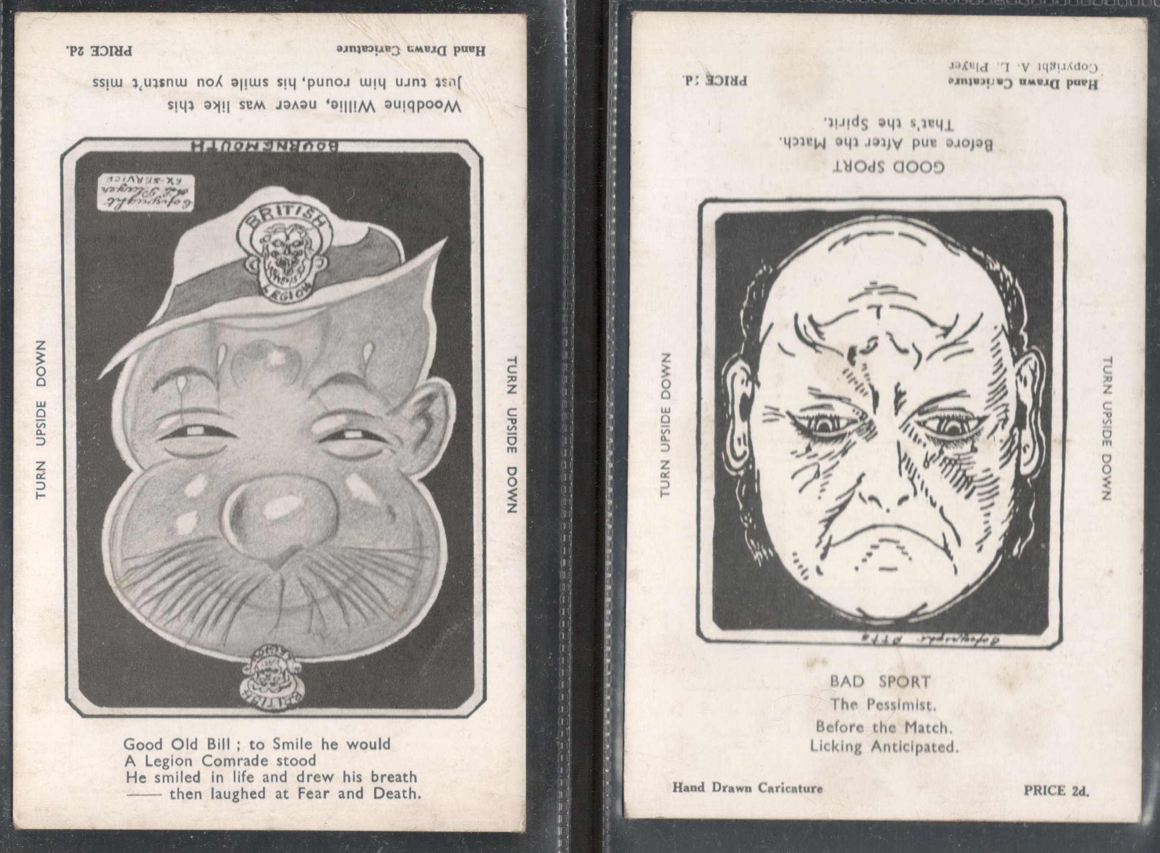 TWO EARLY HAND DRAWN CARICATURE POSTCARDS BY A.L. PLAYER