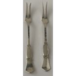 TWO 1924 HALLMARKED DANISH SILVER PICKLE FORKS BY CHRISTIAN F. HEISE