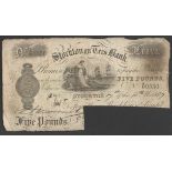 1887 STOCKTON ON TEES BANK FIVE POUND BANKNOTE SN: AD 0550