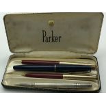 PARKER PEN SET + ANOTHER WITH GOLD NIB & SILVER PENCIL