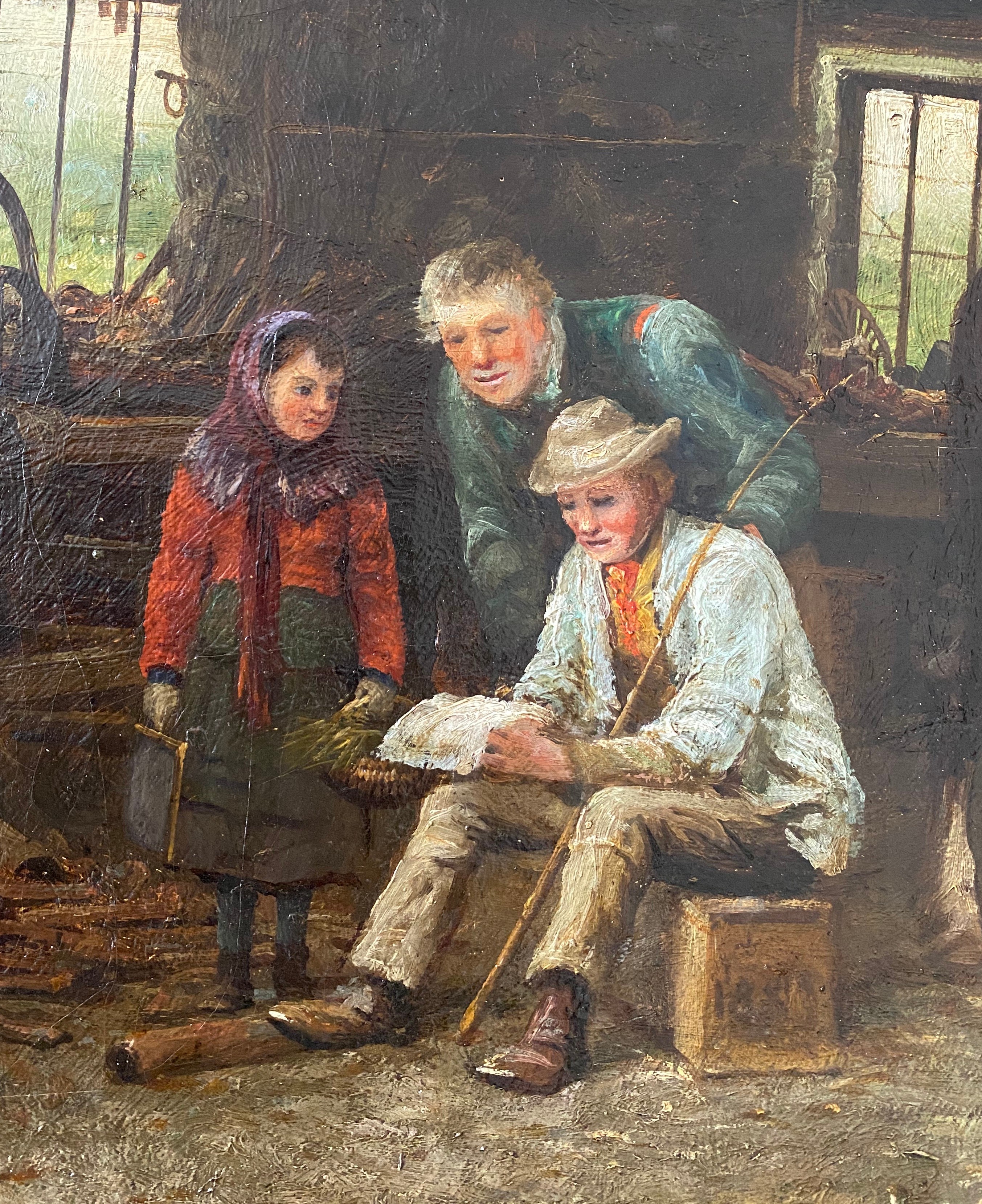 Joseph Wrightson McIntyre fl 1866-1888. British. Oil on canvas. “The Village Smithy”. - Image 2 of 6