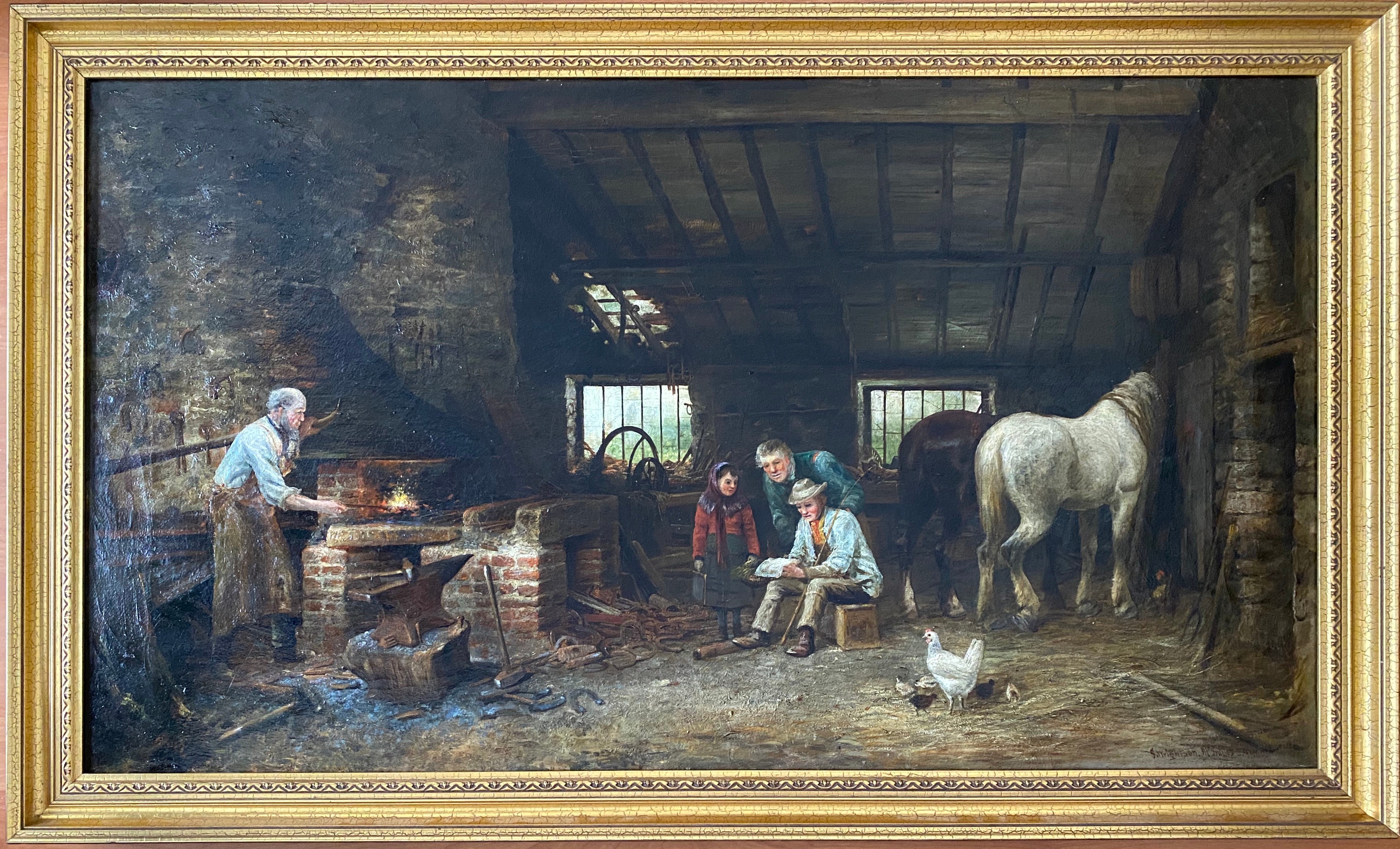 Joseph Wrightson McIntyre fl 1866-1888. British. Oil on canvas. “The Village Smithy”.