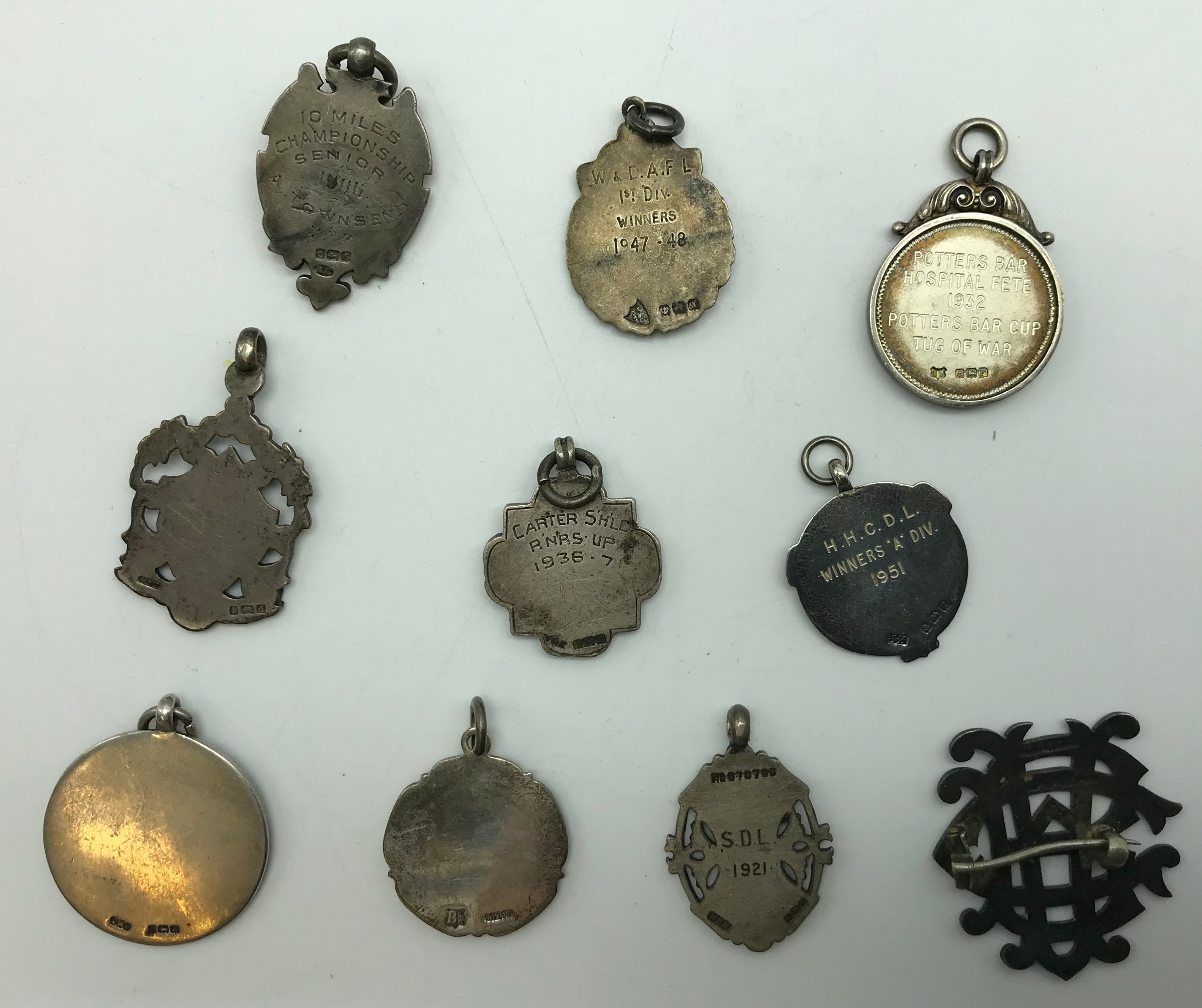 TEN HALLMARKED SILVER FOB MEDALS - Image 2 of 2