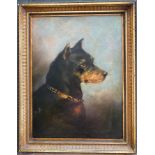 Attributed to Maud Earl 1864-1943 British Oil on board “Portrait of a Terrier” Signed with initials