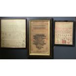 THREE FRAMED ANTIQUE SAMPLERS