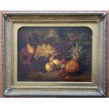 James Poulton act 1844-1859. Oil on canvas. “Still Life of Pineapple, Grapes, Pears and Apples”.