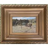 Tom Lloyd 1849-1910. British. Oil on board. “Haymakers in the Fields”. Signed lower right.