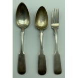 HALLMARKED IMPERIAL RUSSIA TWO LARGE SILVER SPOONS & FORK
