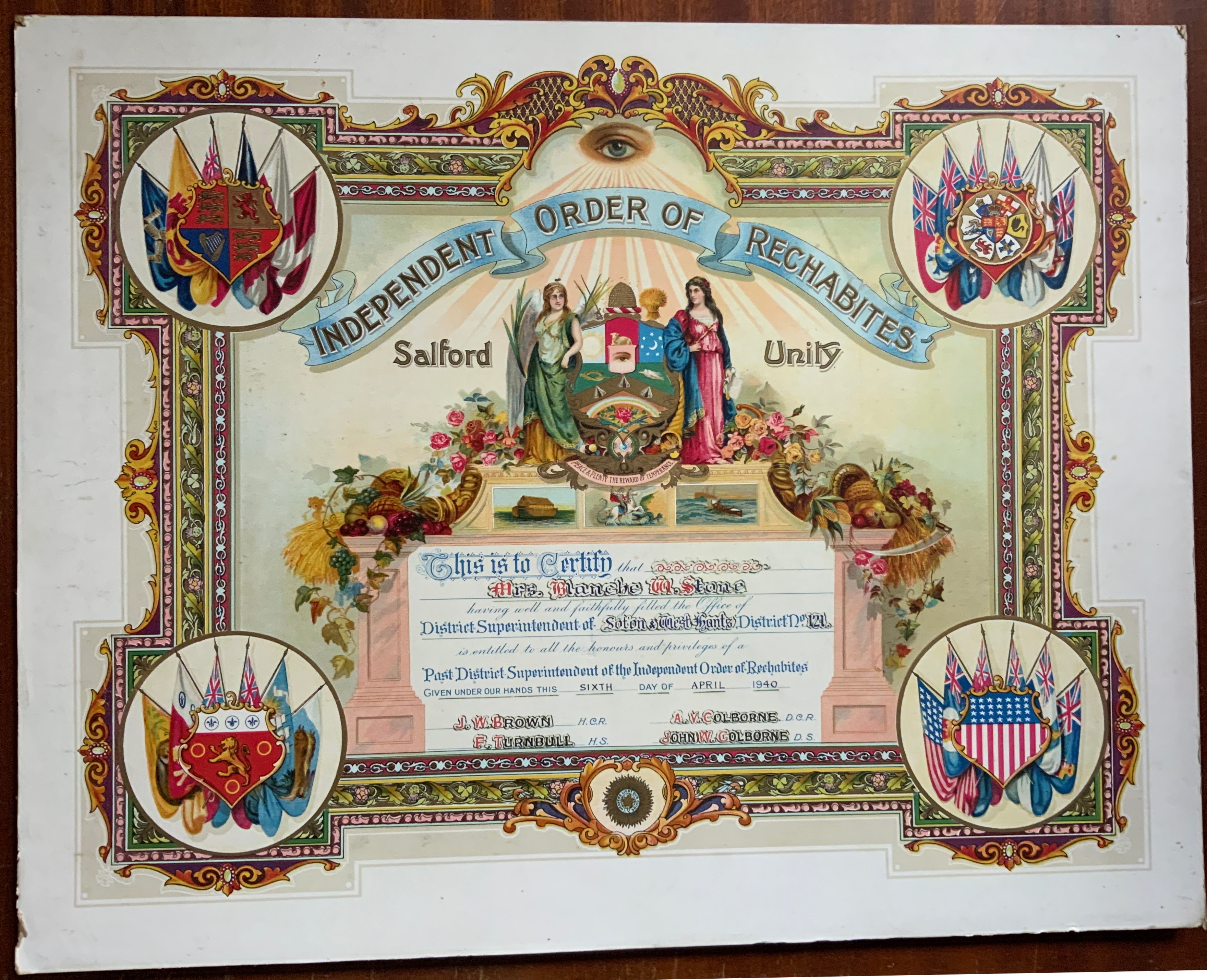 THREE LARGE CERTIFICATES FOR INDEPENDENT ORDER OF RECHABITES - Image 3 of 3