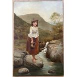 Walter E Evans d1909. British. Oil on canvas. “A Scottish Lass Collecting Water”. Signed lower left.