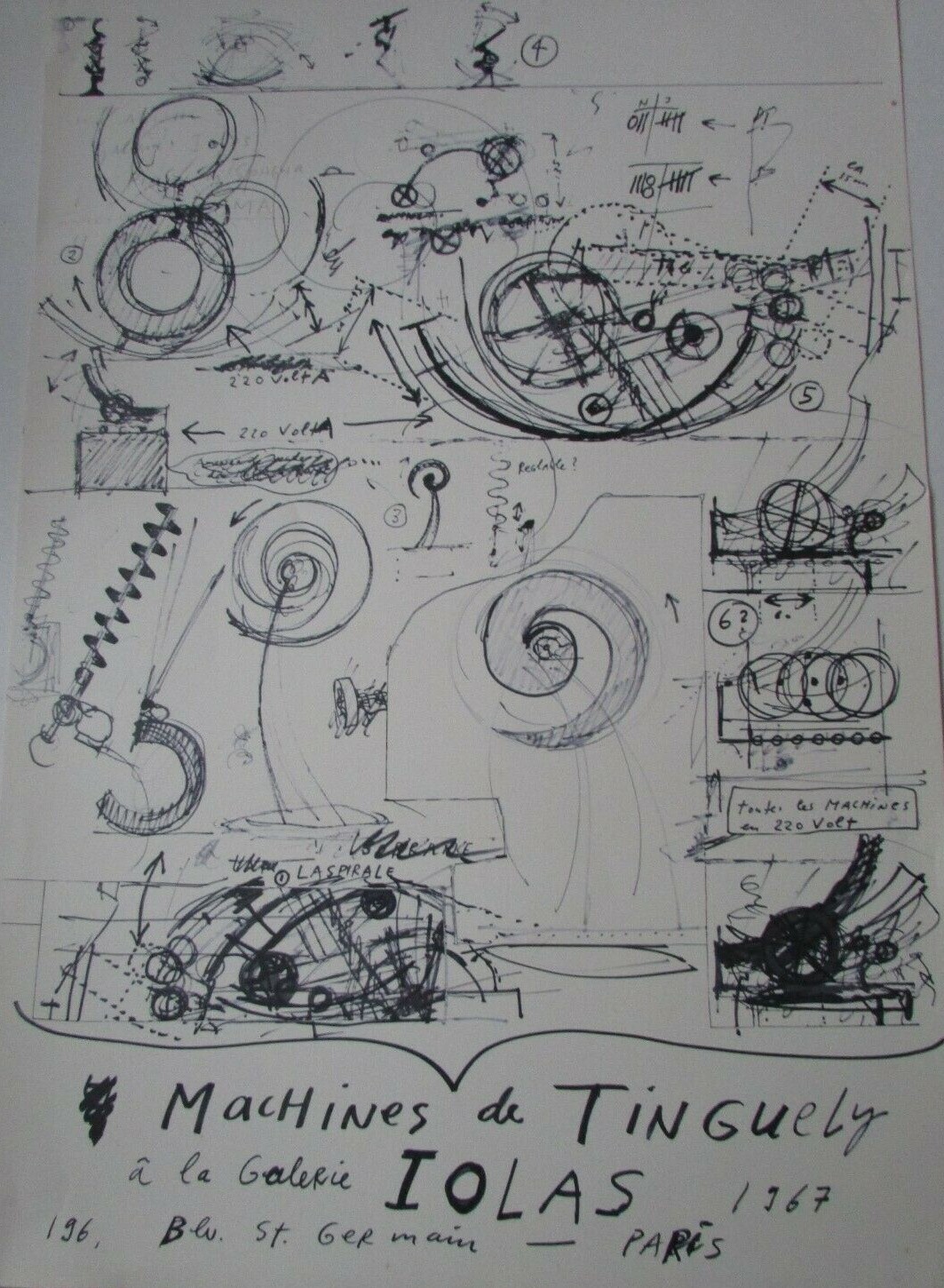 MACHINES DE TINGUELY, ART EXHIBITION ORIGINAL POSTER 1967 70X48CM