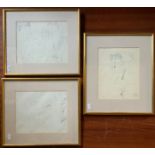 THREE SIGNED NUDE STUDIES PENCIL / INK DRAWINGS BY MARCEL VERTES