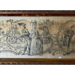 PAINTING ON SILK FRENCH COURTING SCENE IN GILT FRAME