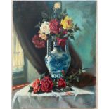 Franco Matania 1922-2006. British. Oil on canvas. “Still Life of Roses”.
