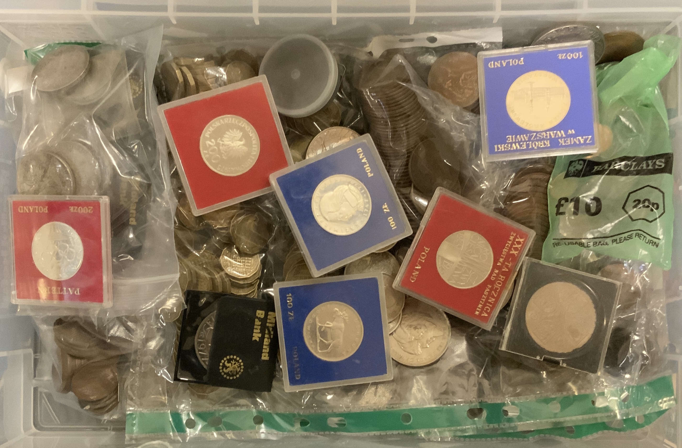 SELECTION OF VARIOUS COINS INCLUDING SOME RUSSIAN AND POLISH SILVER COINS