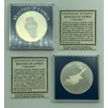 TWO SILVER PROOF COMMEMORATIVE COINS - BEAUTIES OF CYPRUS