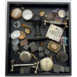 INTERESTING ITEMS LOT INCLUDING GOLD PLATED INTAGLIO BROOCH, WATCHES, STAMPS, SILVER FOB MEDAL