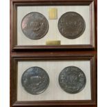 TWO FINE SILVER & BRONZE REPRODUCTION FRAMED MEDALS COMMEMORATING THE DEFEAT OF NAPOLEON AT WATERLOO