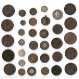 SELECTION OF VARIOUS EARLY QUEEN VICTORIA COINS INCLUDING TOKENS MEDALS ODDS & SOME SILVER