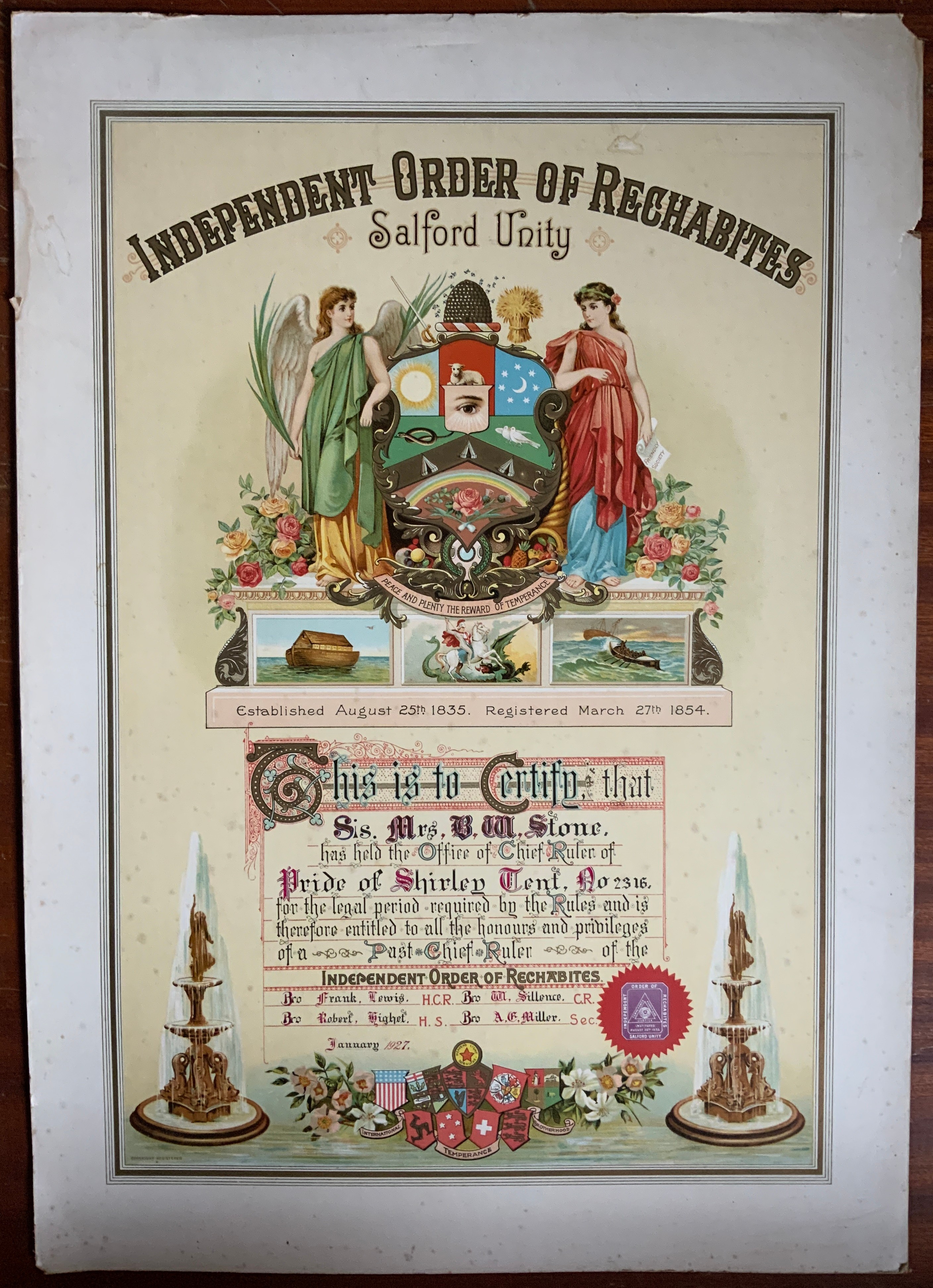 THREE LARGE CERTIFICATES FOR INDEPENDENT ORDER OF RECHABITES - Image 2 of 3