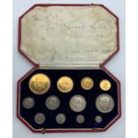 A CASED 1911 SPECIMEN PROOF COINS LONG SET