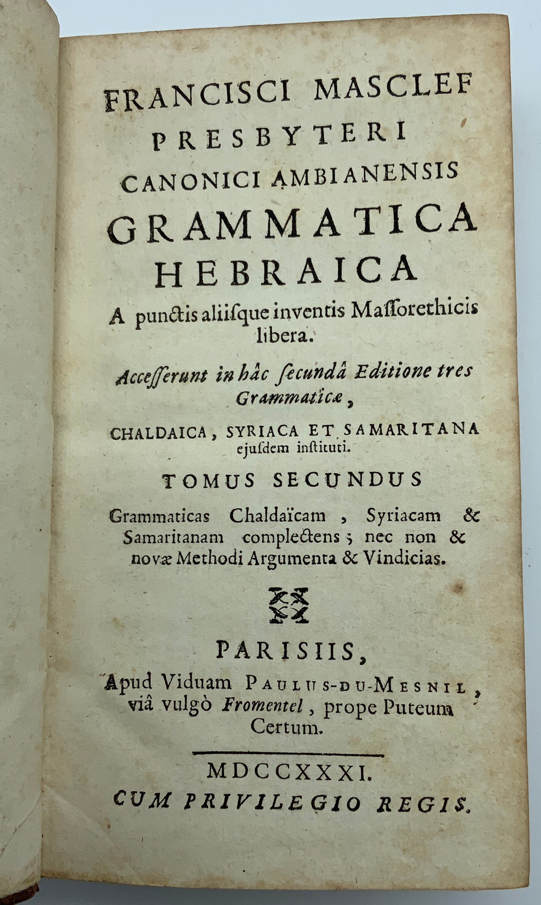 GRAMATICA HEBRAICA 1731 2 VOLUMES