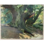 Arthur John Elsley 1861-1952. British. Oil on canvas laid to board. “Study of a Tree on a Sandy Bank