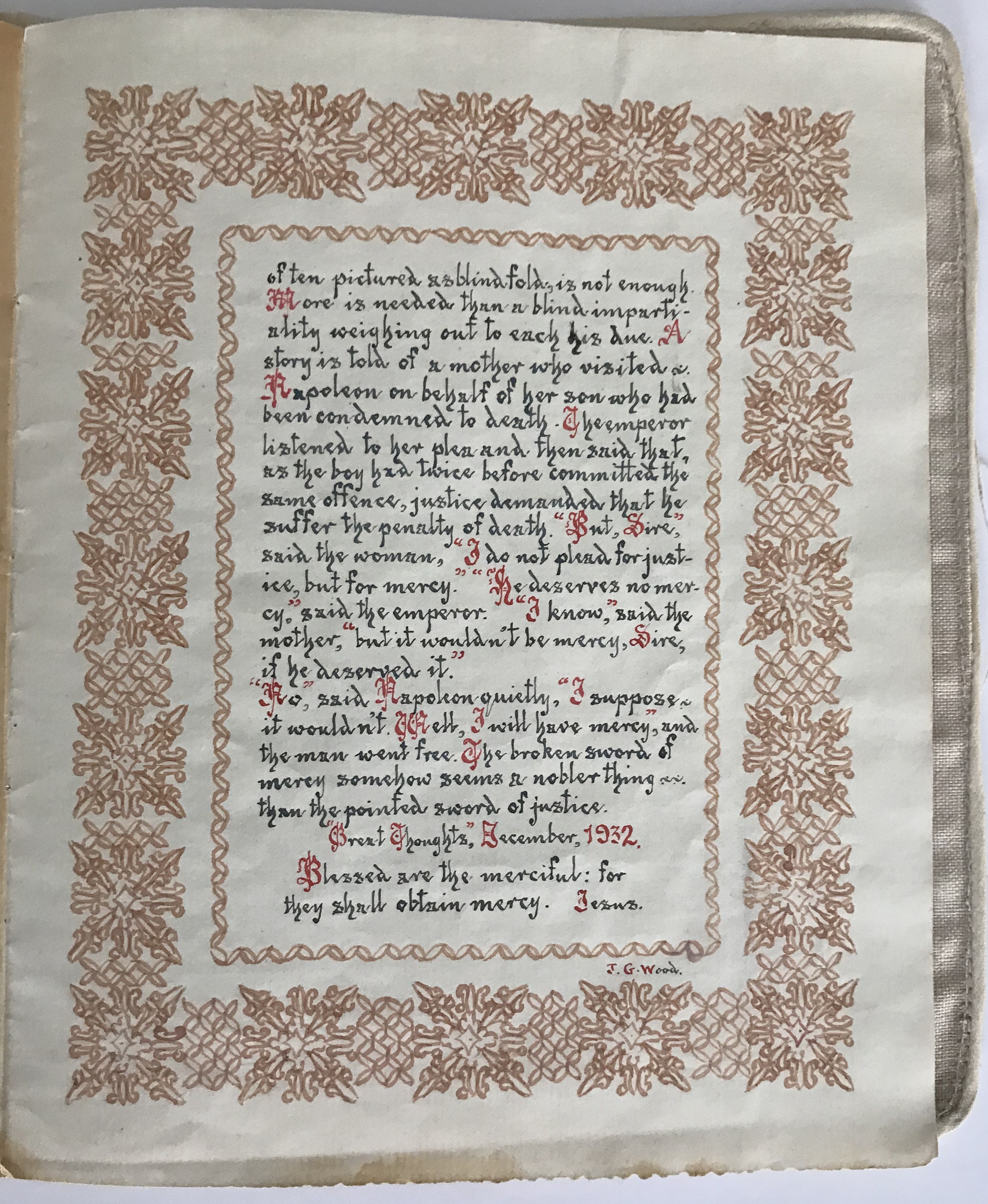 UNUSUAL HANDWRITTEN PORTIR’S SPEECH WITH CLOTH COVERS BY J.G. WOOD - Image 7 of 9