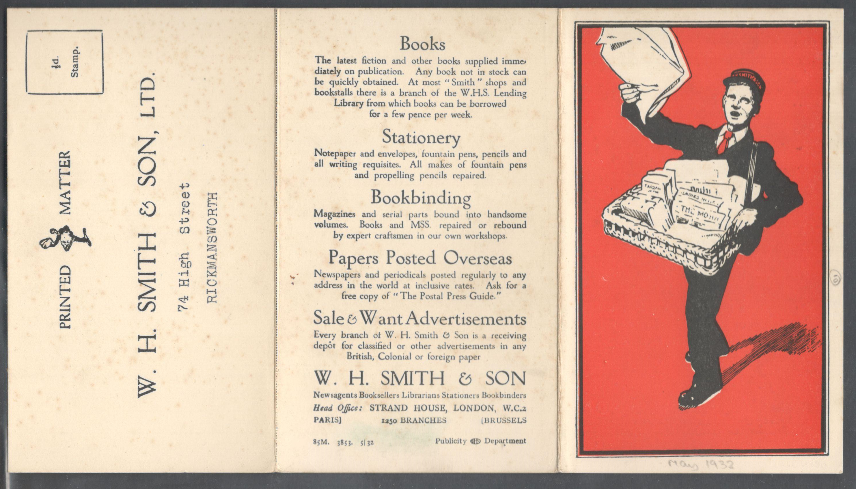 W.H.SMITH & SON PREPRINTED ADVERTISING LETTER & ORDER FORM